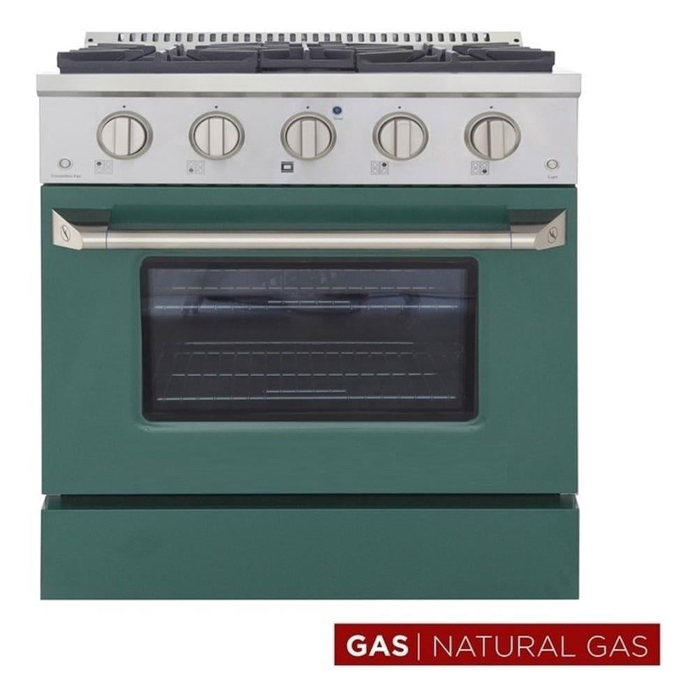 Bowery Hill 30" Modern Stainless Steel Natural Gas Range in Green/Silver