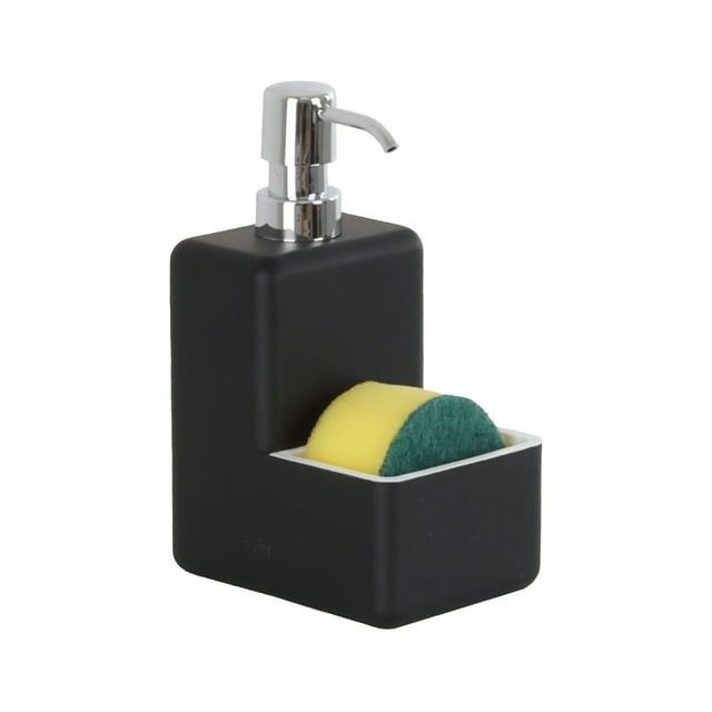 Dispensador de Jabon de Baño Estilo Moderno con Esponja - Despachador de Jabon Liquido Ideal para Baño o Cocina 250 ml Negro GAON