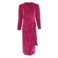 thumbnail image 2 of Elegant Long Sleeve Casual Dress for Fall Winter, Women’s Velvet Maxi Dress with V Neck and Ruched Waist, Solid Color Comfortable Fit for Cocktail, Wedding Guest, or Everyday Wear, 2 of 4
