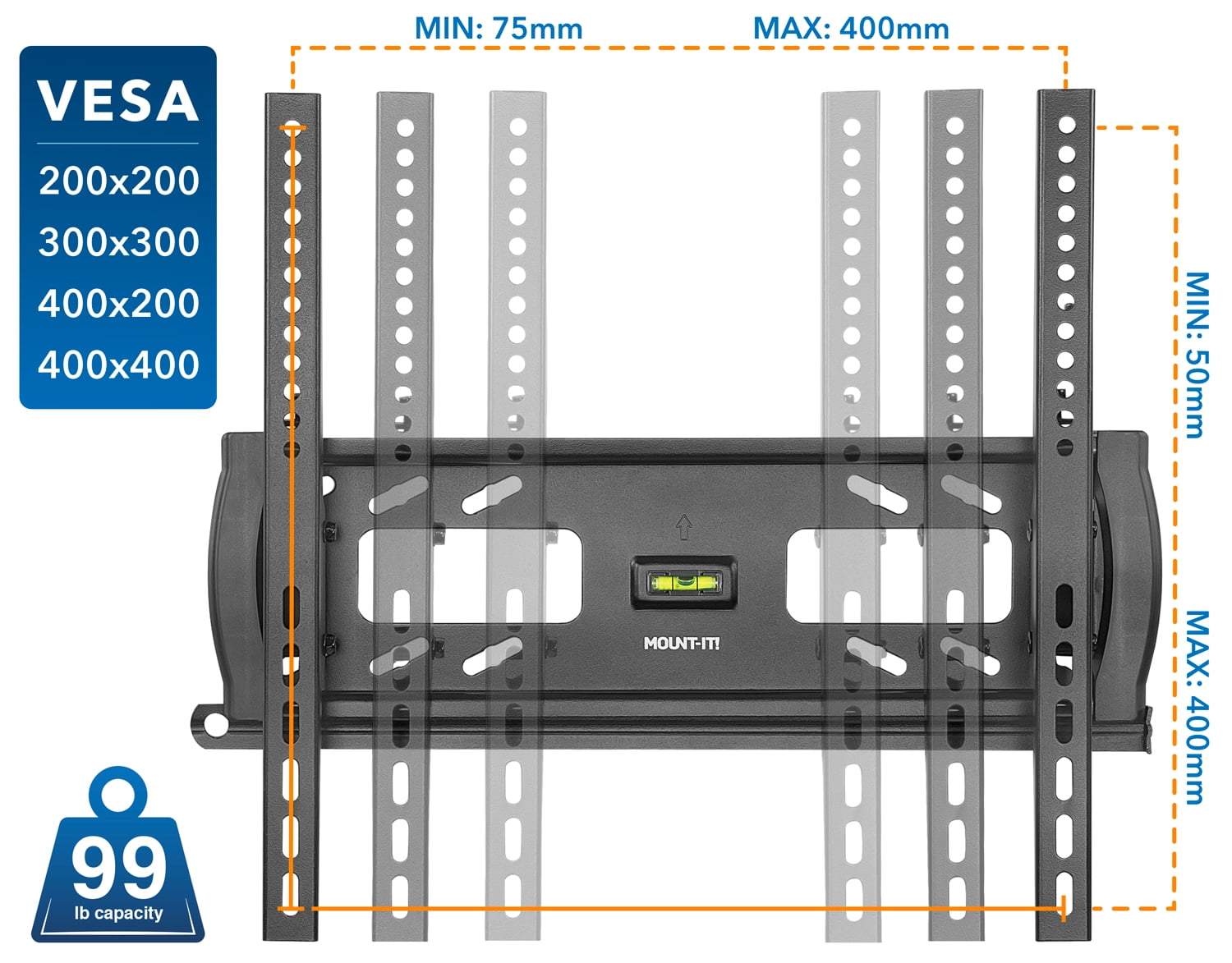 Mount-It! Lockable Anti-Theft Tilting TV Wall Mount, Fits 32"to Max 55"  TVs, Capacity 99 lbs.