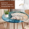 thumbnail image 5 of Shell Palm Leaf Round Fitted Table Cover Ocean Conch Blue Retro Background Waterproof Table Cloth with Elastic Edge Wipeable Tablecloth for Picnic Camping Party Fits 36"-44" Diameter, 5 of 8