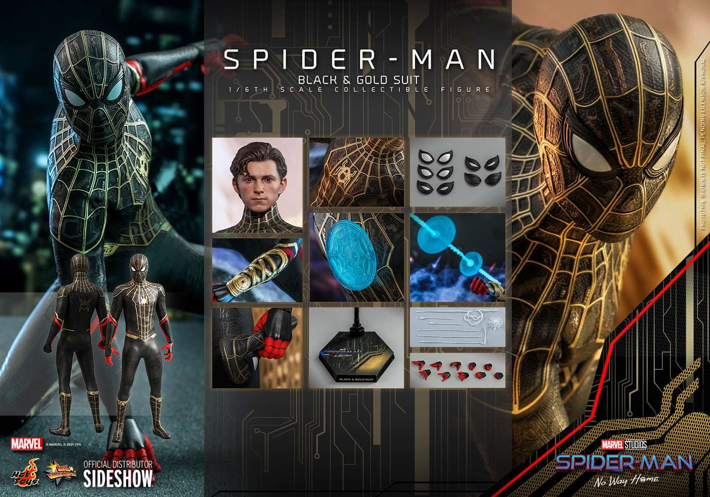 Hot Toys Spider-Man Black & Gold Spider-Man No Way Home MMS 1/6 Scale Exclusive