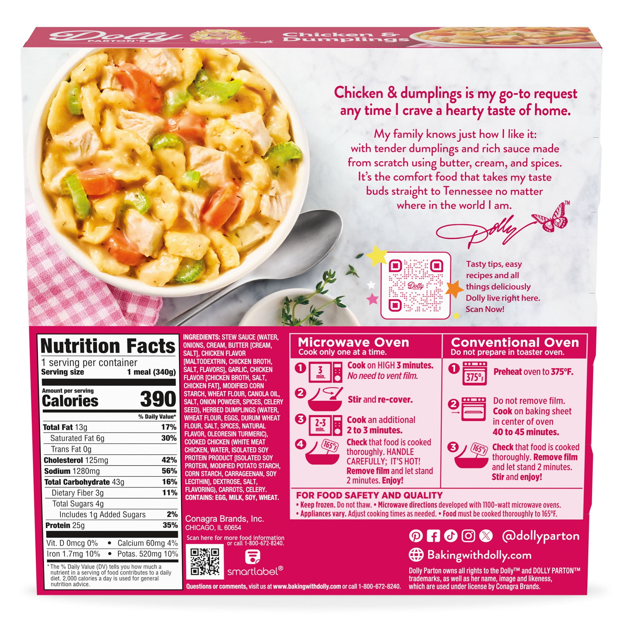 Dolly Parton's Chicken & Dumplings With Vegetables and Creamy Sauce, 12 oz. (frozen)