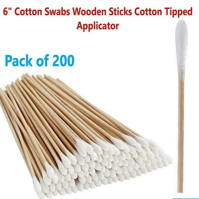 JUNWELL 200pc Cotton Swabs Swab Q-tips 6” Long Wood Wooden Handle Cleaning Applicators