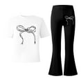 thumbnail image 5 of oqasdz Stylish Girls Casual Outfit with Bow Print and Flared Pants 2 Piece Coordinated Ensemble for Toddler and Kids, 5 of 5