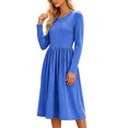 thumbnail image 4 of Bosfbaoi Dresses for Women Round Neck Long Sleeve Striped High Waist Flowy Midi Dress, 4 of 7