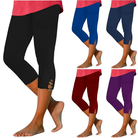 DDAPJ pyju High Waisted Capri Leggings for Women Trendy Hollow Out Capris Summer Beach Cropped Pants Basic Solid Casual Yoga Workout Tights Blue XXL