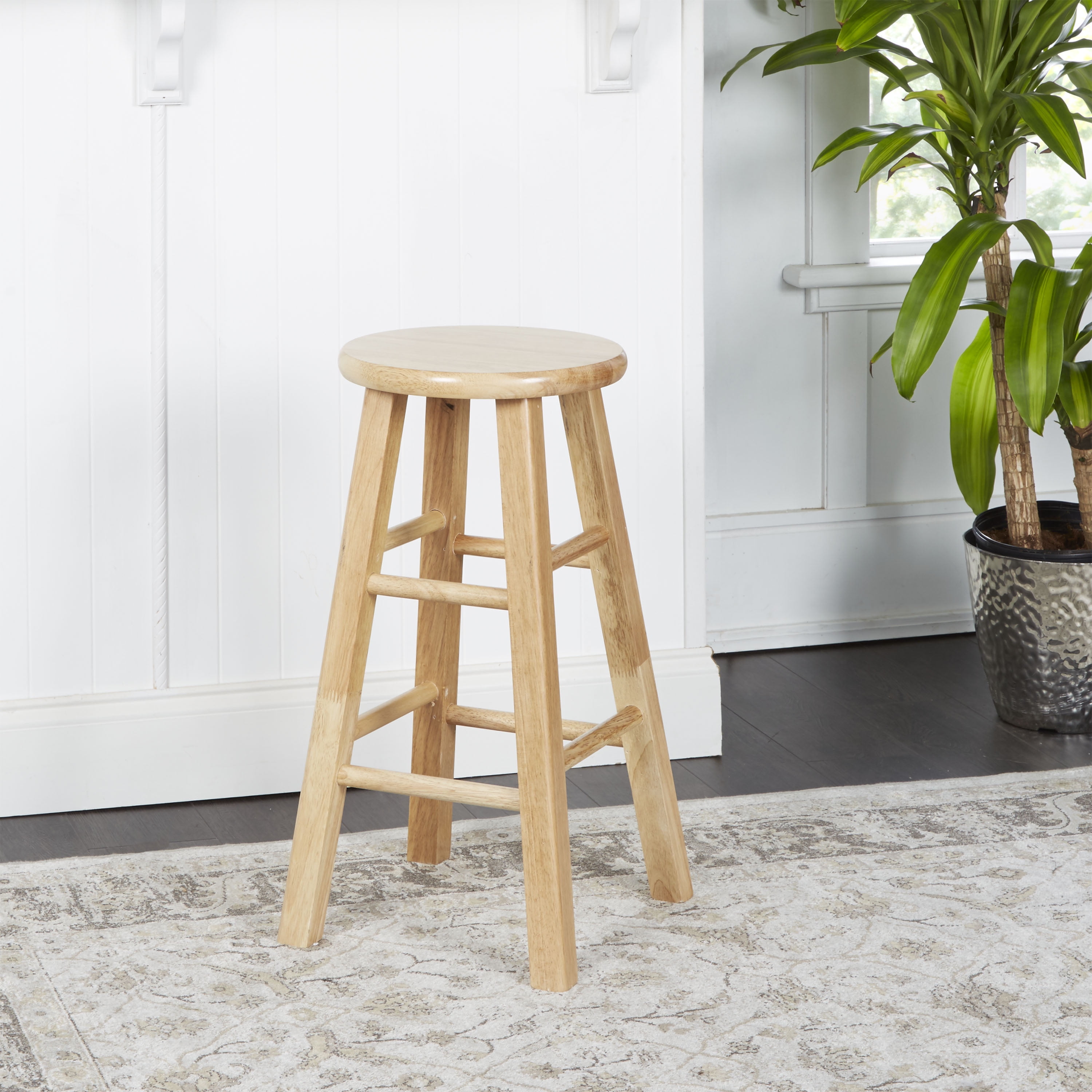 Wooden Bar Stool 24 Inches Fully Assembled Natural Wood Finish