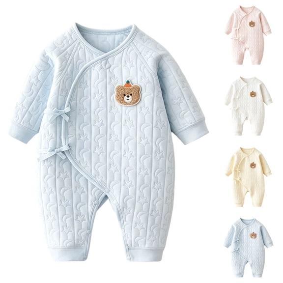 Kezqiaxn Baby Onesies Cute Bear Long Sleeve Jumpsuits with Side Tie Bowknot Fall Winter Infant Cotton Rompers 0-6M