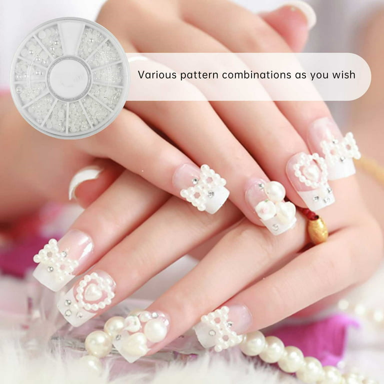 MPWEGNP White Pearl Stone Different Size Wheel Rhinestones Beads New Years  Eve Nails Sticker on Nails 