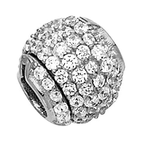 Bead Charm Pendant Solid 14k White Gold Ball CZ Round Sphere Diamond Cut Polished Finish Fancy