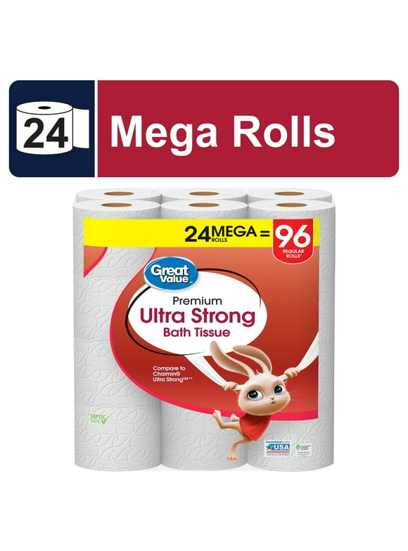 Great Value Ultra Strong Toilet Paper, 24 Mega Rolls