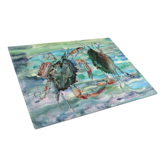 Caroline's Treasures Watery Teal and Purple Crabs Glass Cutting Board Large