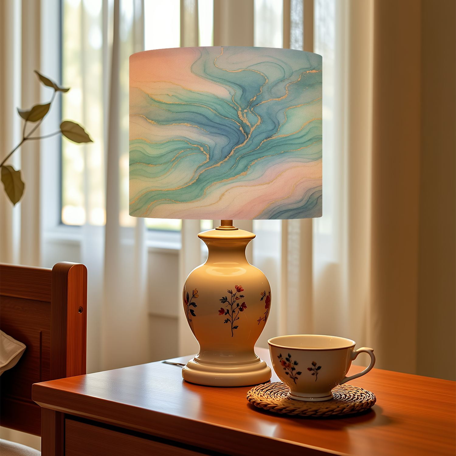 Linen Drum Lampshades Natural luxury abstract fluid art painting alcohol ink technique 13"x13"x10" Light Shade for Table Lamps Floor Lamp Shades Lampshade Replacement Assembly Required