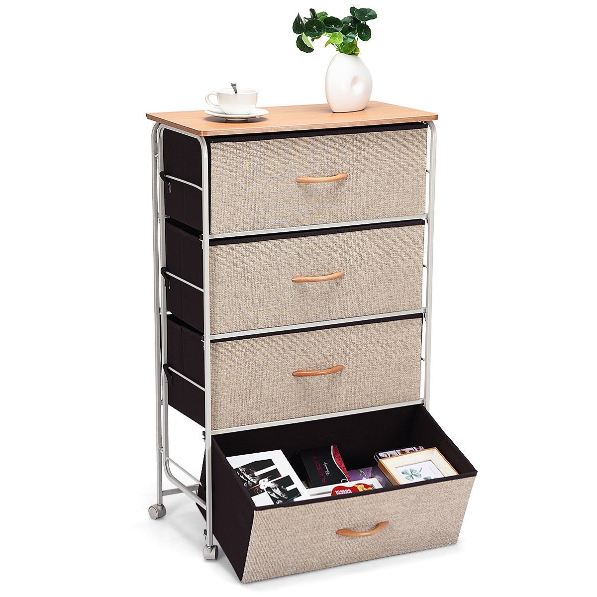 4 Drawer Fabric Storage Organizer Unit Side Table Dresser Cabinet