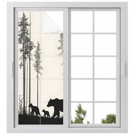 Abstract Window Privacy Film Forest Walking Bear Family Pine Tree Silhouette Decorative Glass Window Film UV Blocking Static Cling Non-Adhesive Sticker Covering for Home Door 23.6 x 59 inches