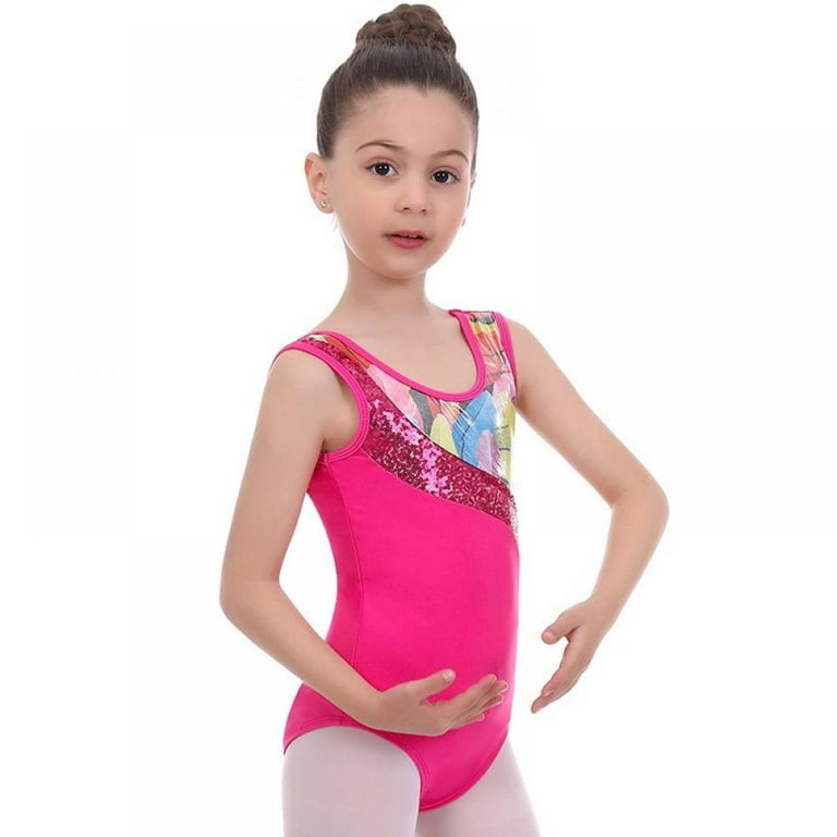 Little Girls One-Piece Gymnastics Leotards, Big Girls Sleeveless Dancewear,  Toddler Sparkly Dance Tumbling Unitard, Size 3-14 Years