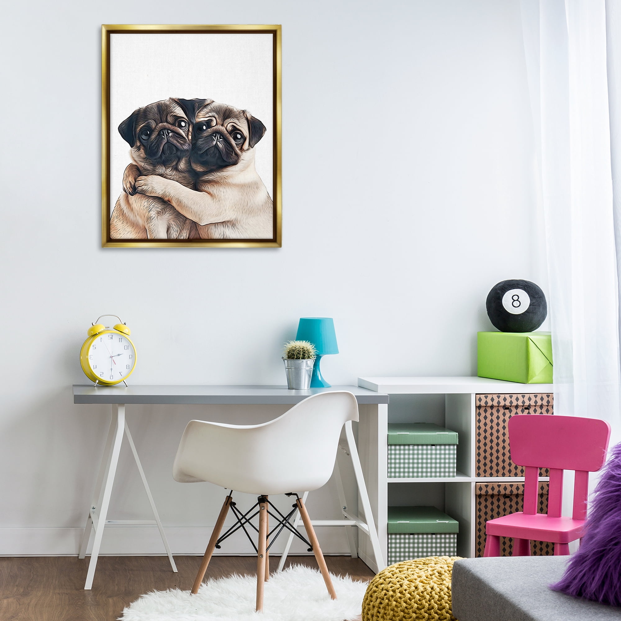 Stupell Industries Two Hugging Pugs Animals & Insects Painting Gold Floater Framed Art Print Wall Art, 25 x 31