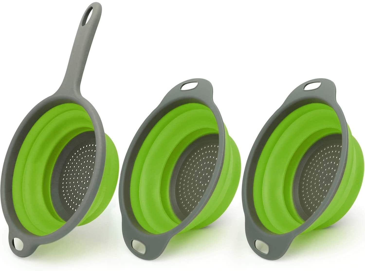 easy to clean and suitable for the dishwasher space saving grey Foldable silicone strainer by Coolinato® Set of 3 
