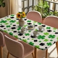 thumbnail image 3 of St Patricks Day Table Cloths for 6 Foot Rectangle Tables, Farmhouse Country Green Black Shamrock Patio Waterproof Elastic Fitted Tablecloths, Washable Rectangular Table Cover for Camping, 3 of 8