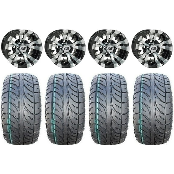 GTW Vampire 12" Golf Cart Wheels Black 205x30 Fusion Tires E-Z-GO & Club Car