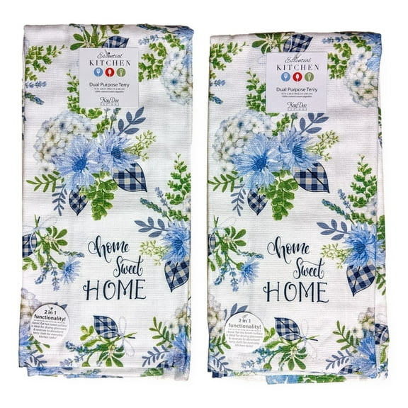 Set of 2 Love Grows Here HOME SWEET HOME Terry Kitchen Towels by Kay Dee Designs