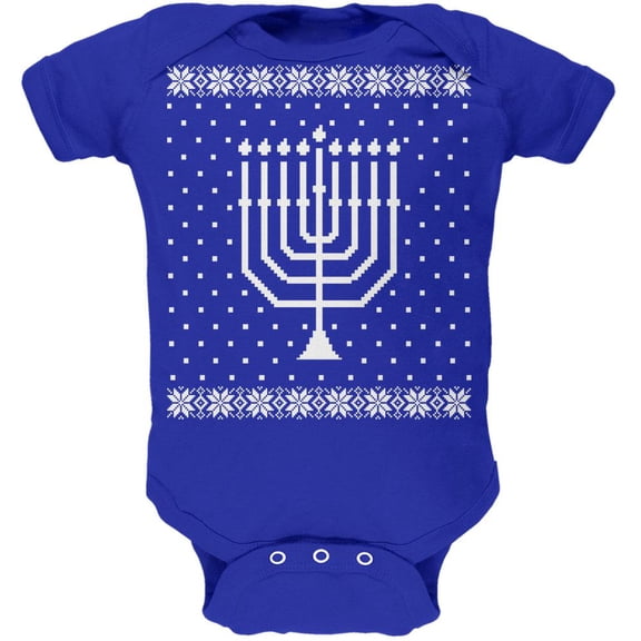 Big Menorah Ugly Hanukkah Sweater Royal Soft Baby One Piece - 12-18 months