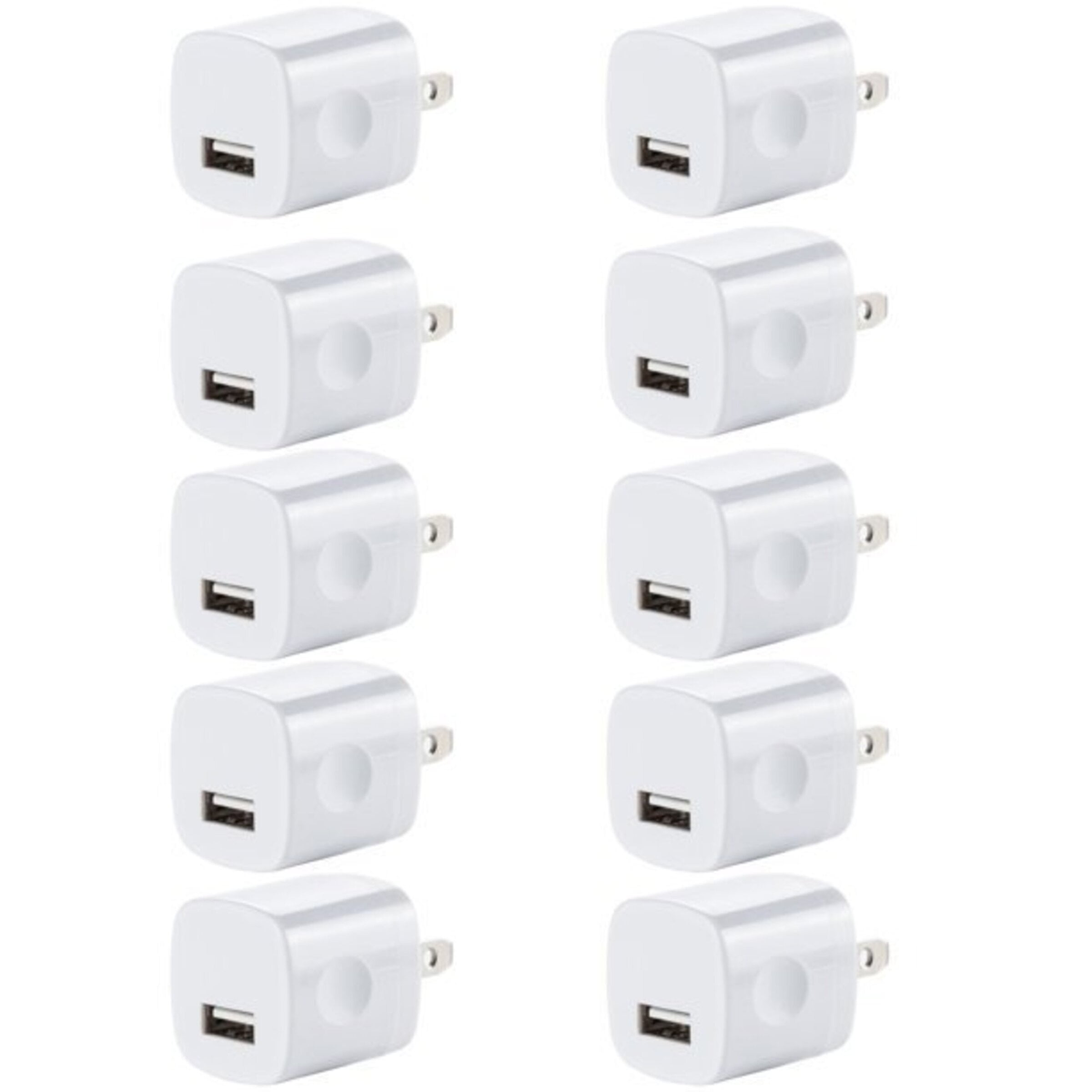 vAccessorize 1Amp Single Port Quick 10x USB Wall Charger Adapter Plug Cube for iPhone, Samsung, LG (White)