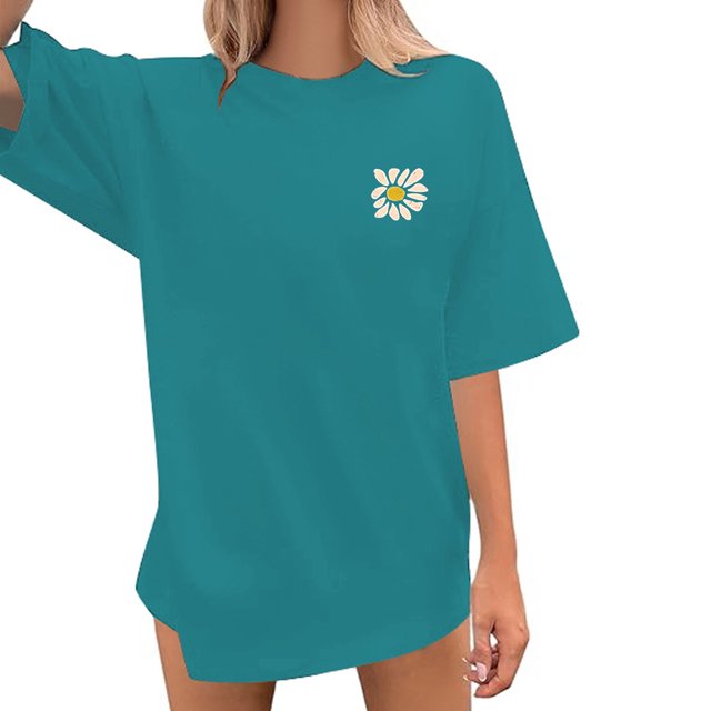 LUOGENLI T-shirts pour Femme pour Femmes T-Shirt Décontracté et à la Mode Coloré à Imprimé de Fleurs Sauvages Col Rond T-Shirt Ample Hauts 4xlt T-shirts pour Femmes T-shirts Graphiques Saint-Valentin Bleu TTG
