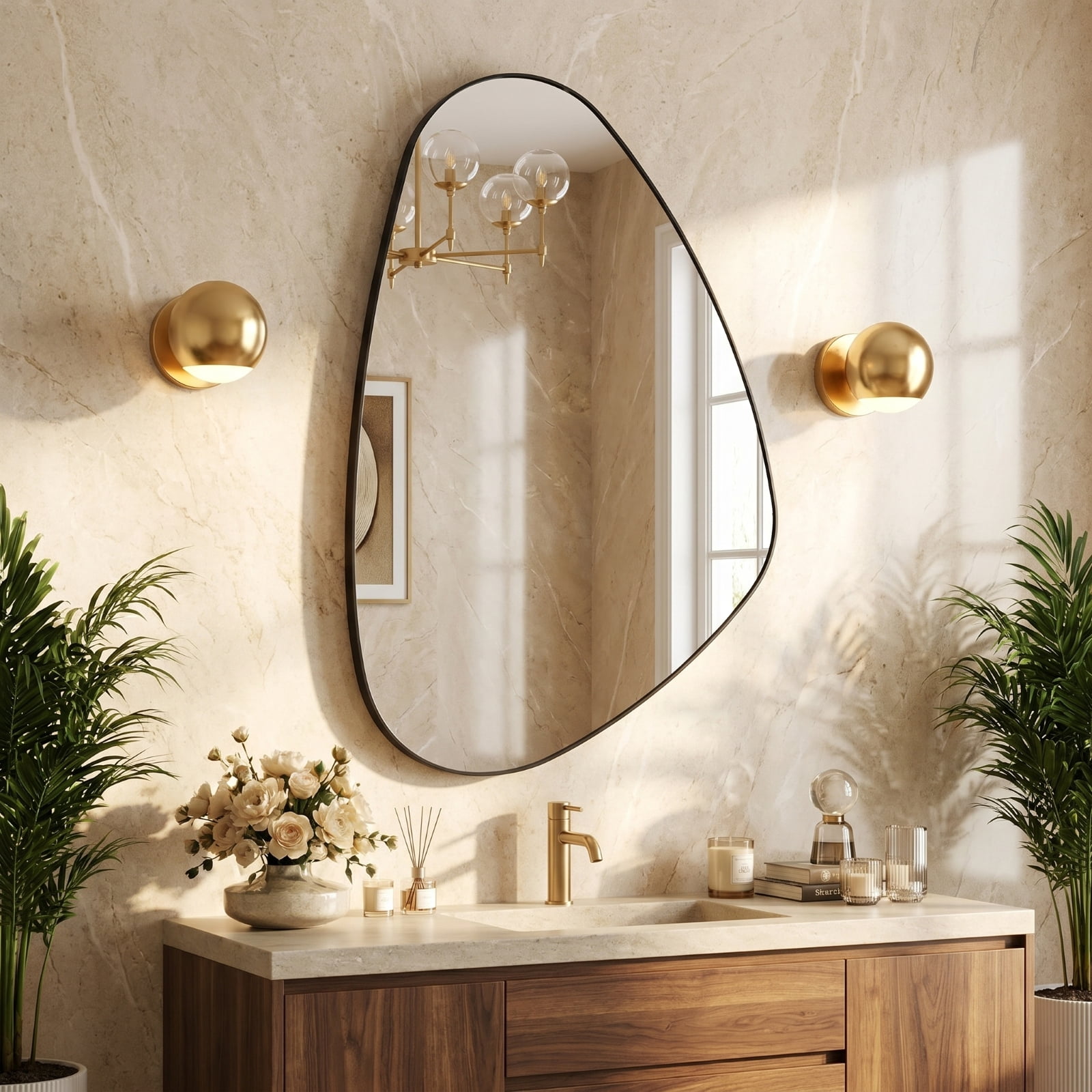 Gleamira 24"x36" Irregular Wall Mirror Asymmetrical Vanity Mirror Wall Decor Mirror, Black