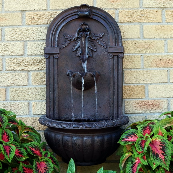 Sunnydaze Florence Solar with Battery Outdoor Wall Fountain 27" Iron Finish