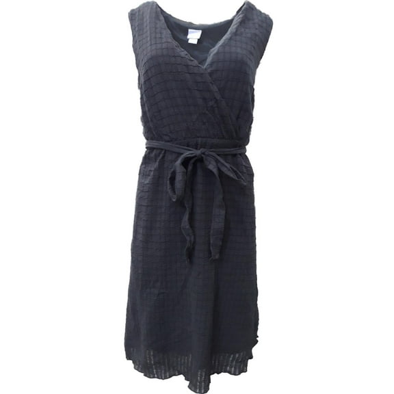 Womens Black Textured Ruffle Summer Cross Body Sun Dress