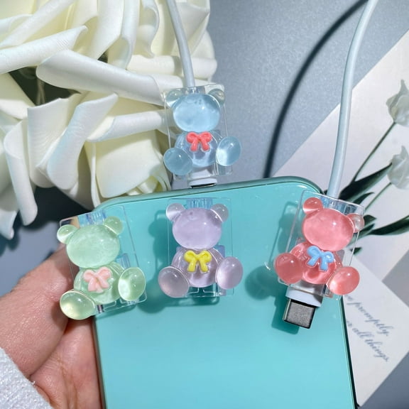 Tianyeda 4PCS Transparent Bear Pattern Charging Cord Protector For Apple all Original cables