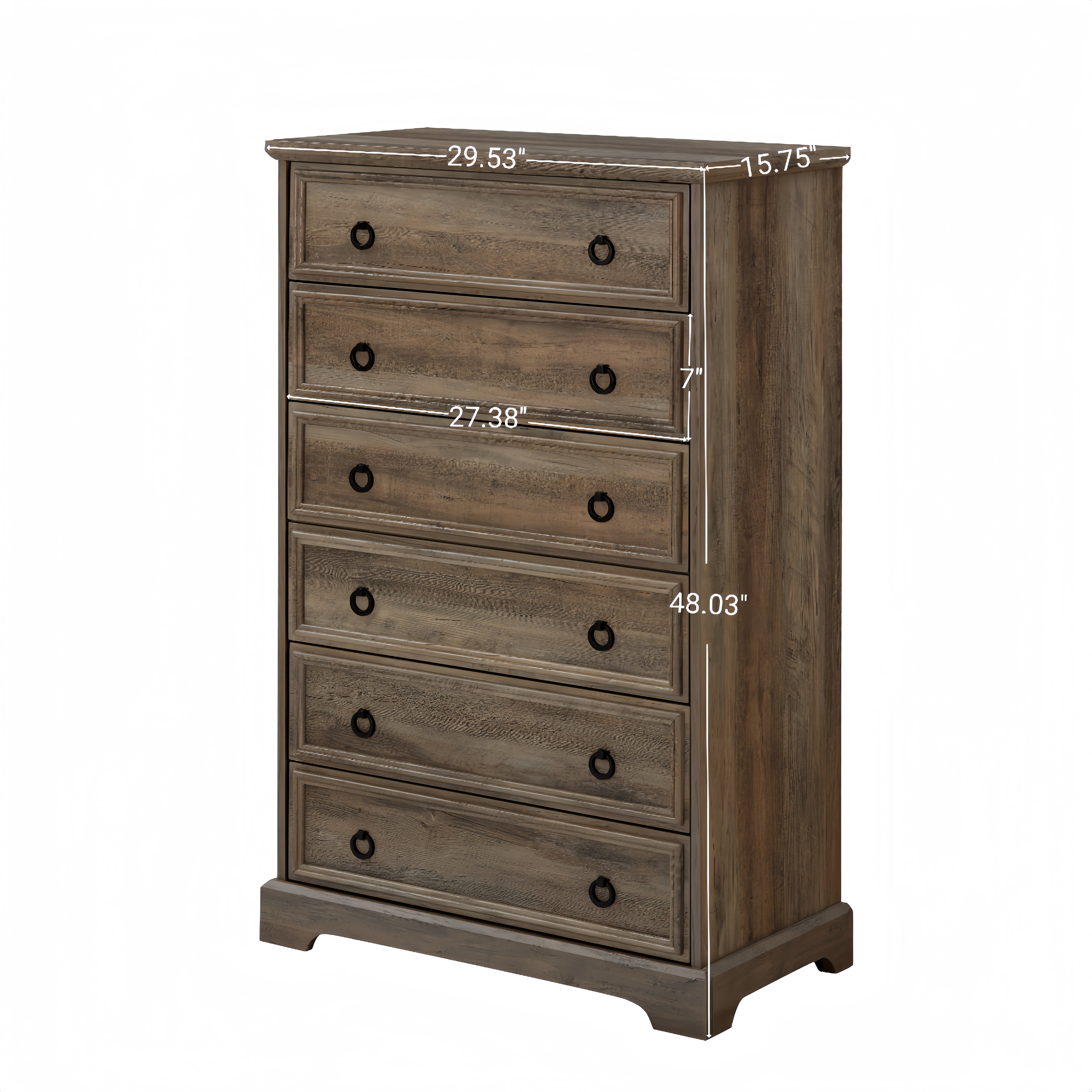 Aukfa 6-Drawer Dresser Chest Tall Drawers Wood Cabinet for Bedroom, Gray Wash