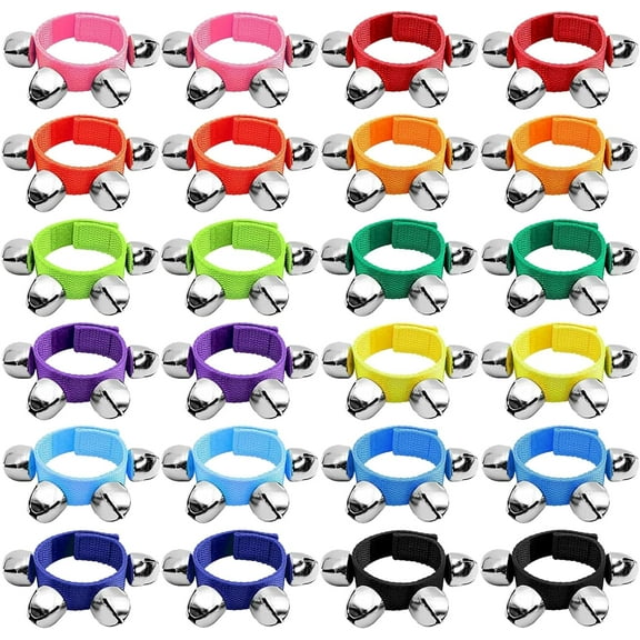 24 Pcs Wrist Band Jingle Bells,12 Colors Band Wrist Bells Ankle Bells,Adjustable Musical Hand Bells Jingle Bell Bracelets for Kids,Rhythm Instrument Percussion Christmas Party Favors