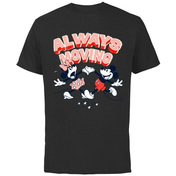 Disney Mickey and Minnie Always Moving Retro - Short Sleeve Cotton T-Shirt for Adults - Customized-Black