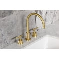 thumbnail image 4 of Kingston Brass KS8927KNL Convergent Two-Handle 3-Hole Deck Mount Widespread Bathroom Faucet with Knurled Handle and Brass Pop-Up in Brushed Brass, 4 of 7