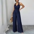 thumbnail image 6 of Qiopertar Women's V-Neck Sleeveless Jumpsuit Casual Loose Fit Romper with Pockets Travel Beach Vacation Sun Protection Comfy Solid Color Jumpsuit, Dark Blue XXL, 6 of 7