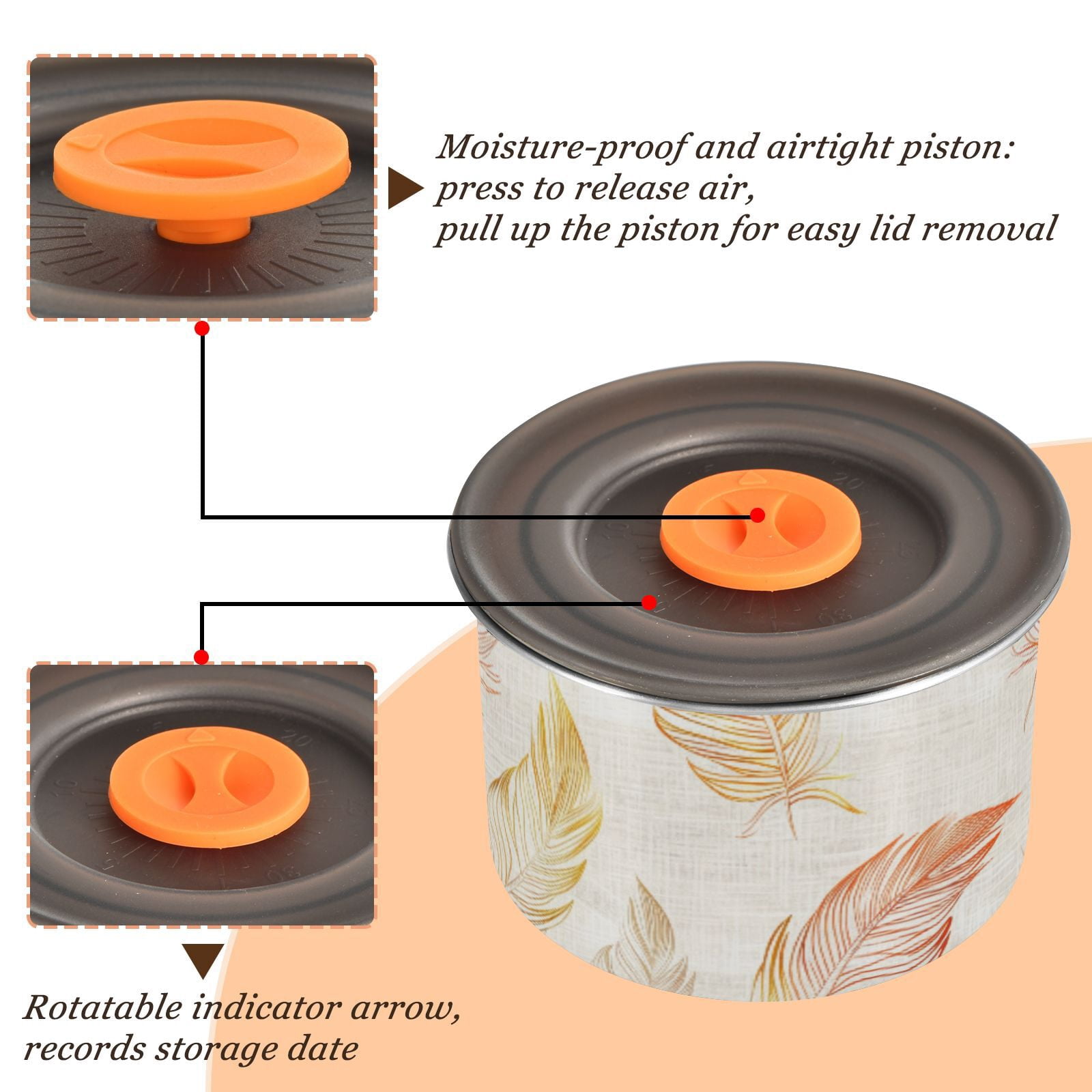 Orange & Yellow Feather Airtight Coffee Bean Canister 30oz Food Storage Containers with Lids For Gournd, Tea, Sugar, Flour, Rice, Cereal, Candy Cookie Jar