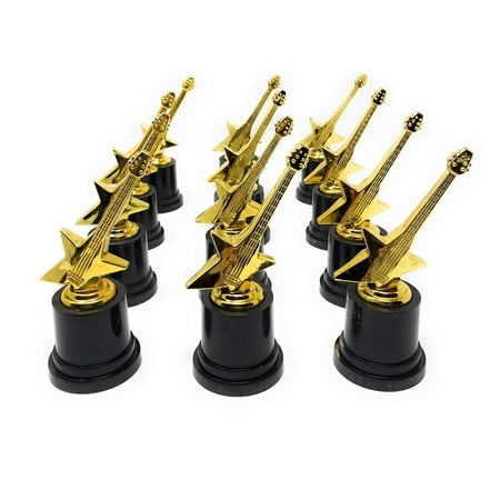 12 Trophies .Rock Star Plastic Trophies - Pack Of 12 Gold 5 Inches - Cool Music Reward Trophy, Toy, Party Favor, Prize, Gift