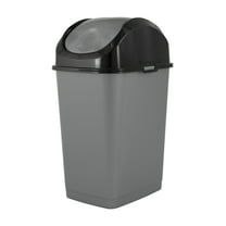 Superio 9 Gallon Trash can with Swing Lid, Plastic Grey / Black Waste Bin with Cover 42 Qt.