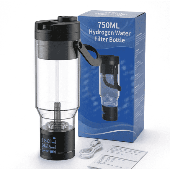 TRUE MARQET H2FILTER Hydrogen Rich Alkaline Water Bottle W Filter Straw | 3-in-1 Hydrogen Water Generator, Alkaline Water Creator, and Filter W Straw | Up to 3007 PPB H2 |750 mL