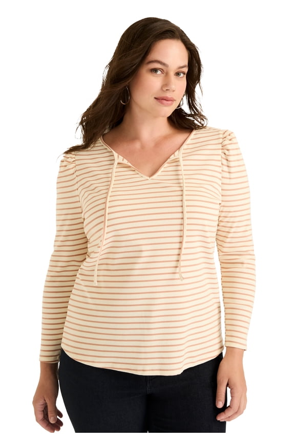 Women's Plus Size Mutton Sleeve Striped Top