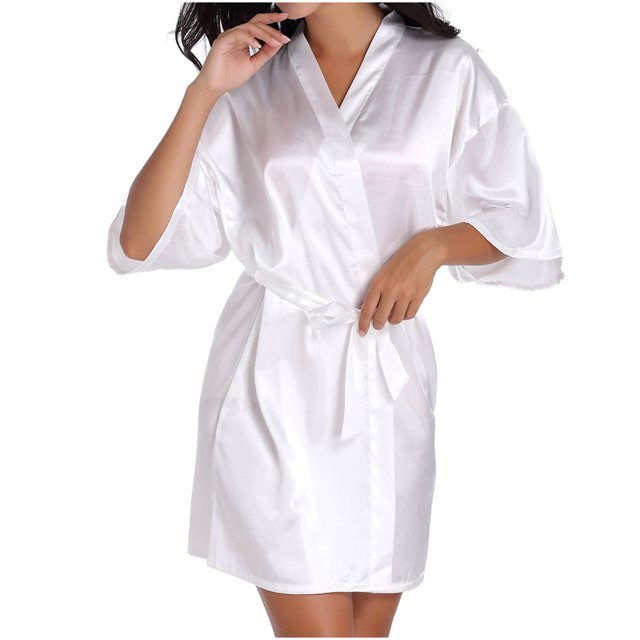 DPTALR Women Hot Fix Casual Solid Color Simulated Silk Home Clothing Robes