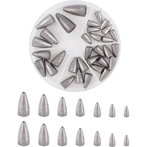1Box Bullet Weights Sinker Fishing Weights Sinkers for Fishing Platinum 11~25x6~13mm Hole: 0.8~2mm 47pcs/box