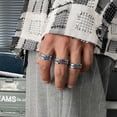 thumbnail image 2 of Titanium Steel Ring Irregular Band Textured Fashion Jewelry Design Japanese and South Korean Purple Blue Dark, 2 of 3