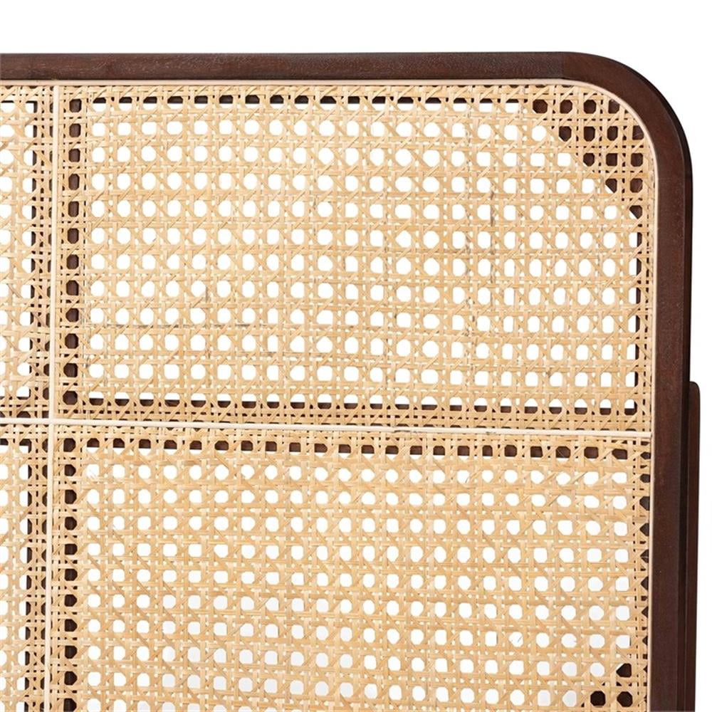 Pemberly Row Dark Brown Bayur Wood and Rattan Queen Size Headboard