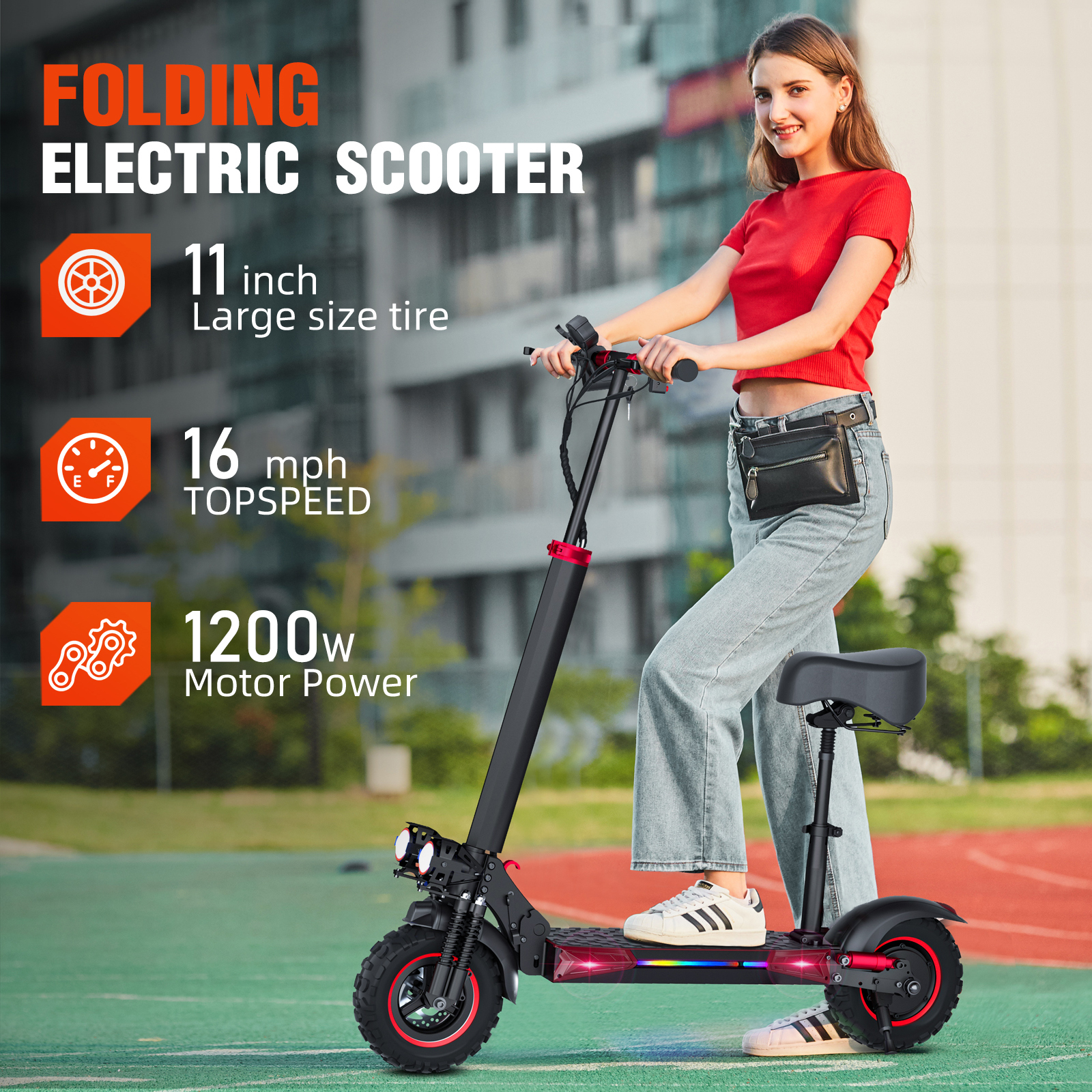 J11 Max 1200W Motor Electric Scooter Adults with Seat, 35 MPH Max Speed & 48V 18AH Big Battery Up to 33 Miles Range, 11" All-Terrain Tires and Dual Suspension, Off Road E-Scooter