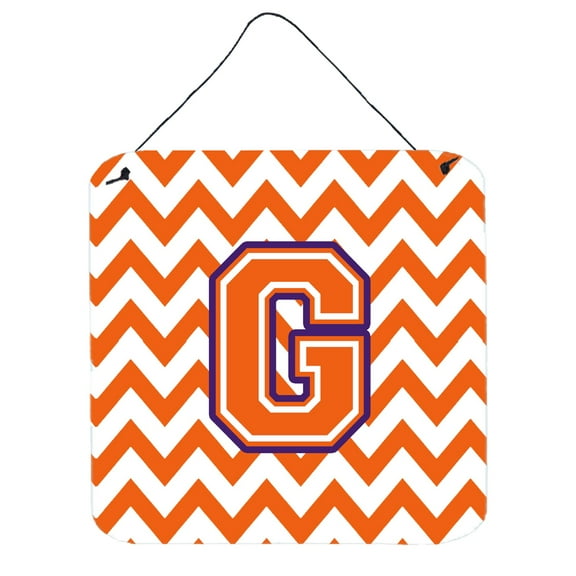 Letter G Chevron Orange and Regalia Wall or Door Hanging Prints