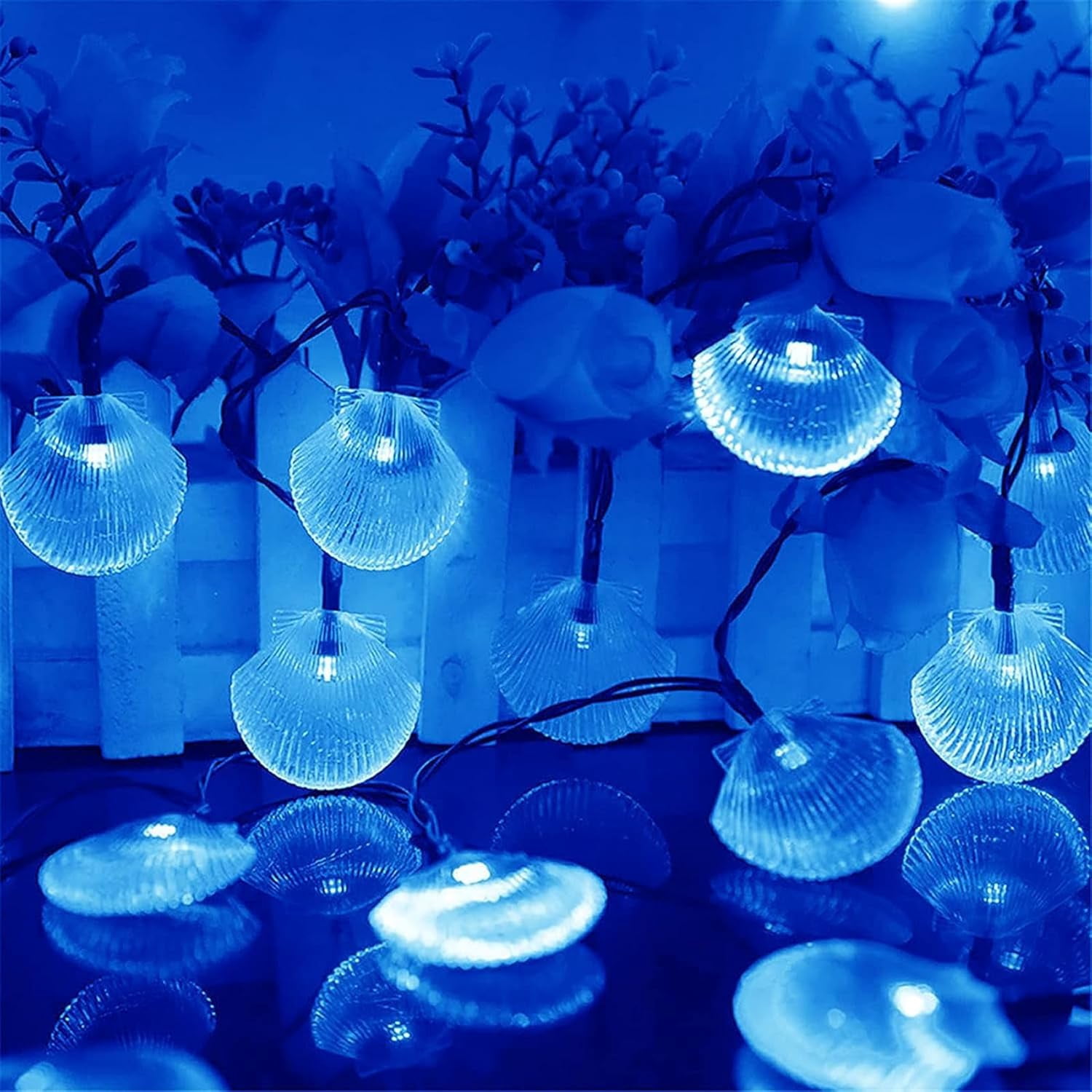 Solar Seashell String Lights 16.4FT 30LED Waterproof 8 Modes Sea Shell String Lights Ocean Theme Lights for Covered Outdoor Camping Wedding Birthday Party